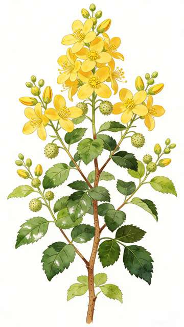插画风格黄花植物连翘插图