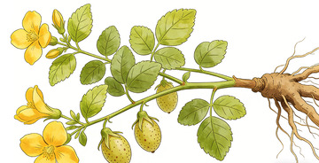 植物手绘人参果实与根系