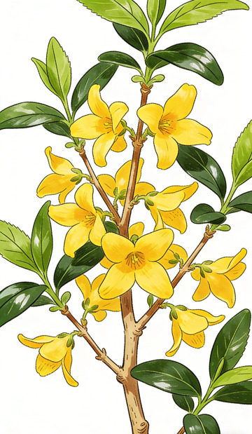 水彩迎春花连翘插画素材