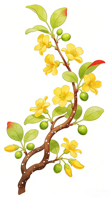 插画风格连翘黄色花卉植物素材