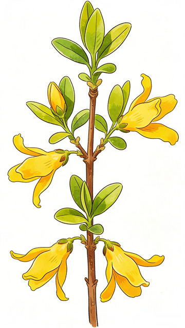 水彩黄花开枝植物插画