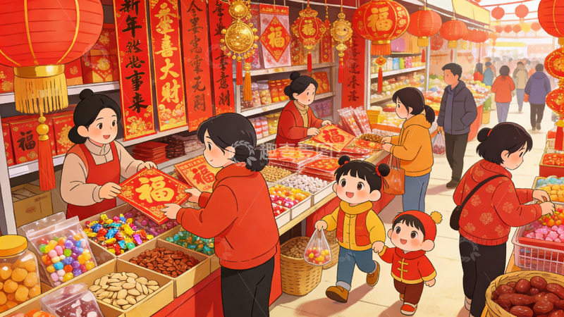 高清大图下载【趣麦麦图】过春节买年货