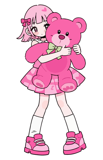 可爱粉嫩女孩抱熊卡通插画