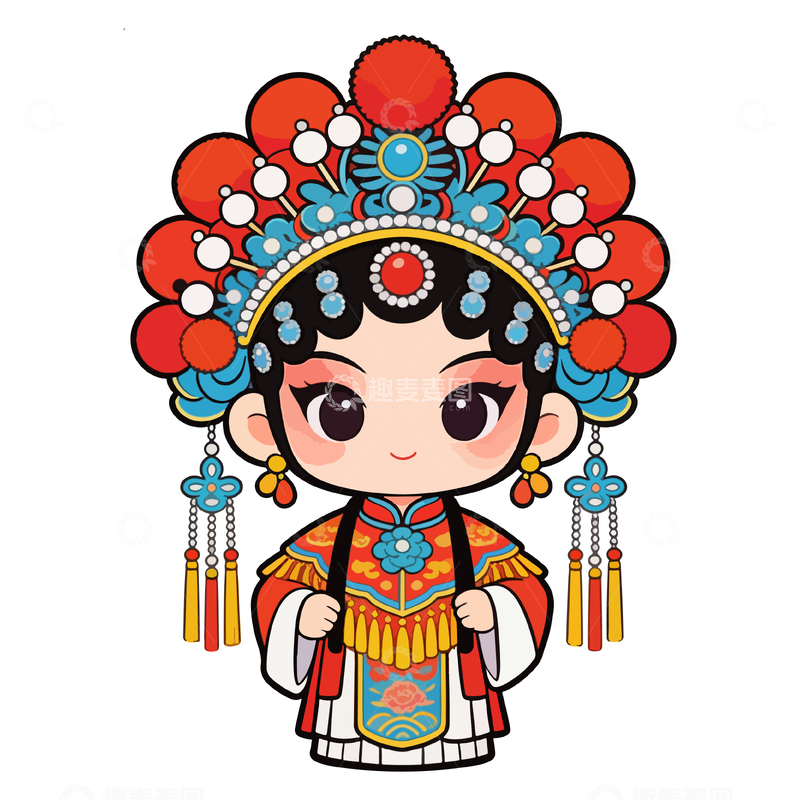 源文件下载【趣麦麦图】-京剧卡通人物插画