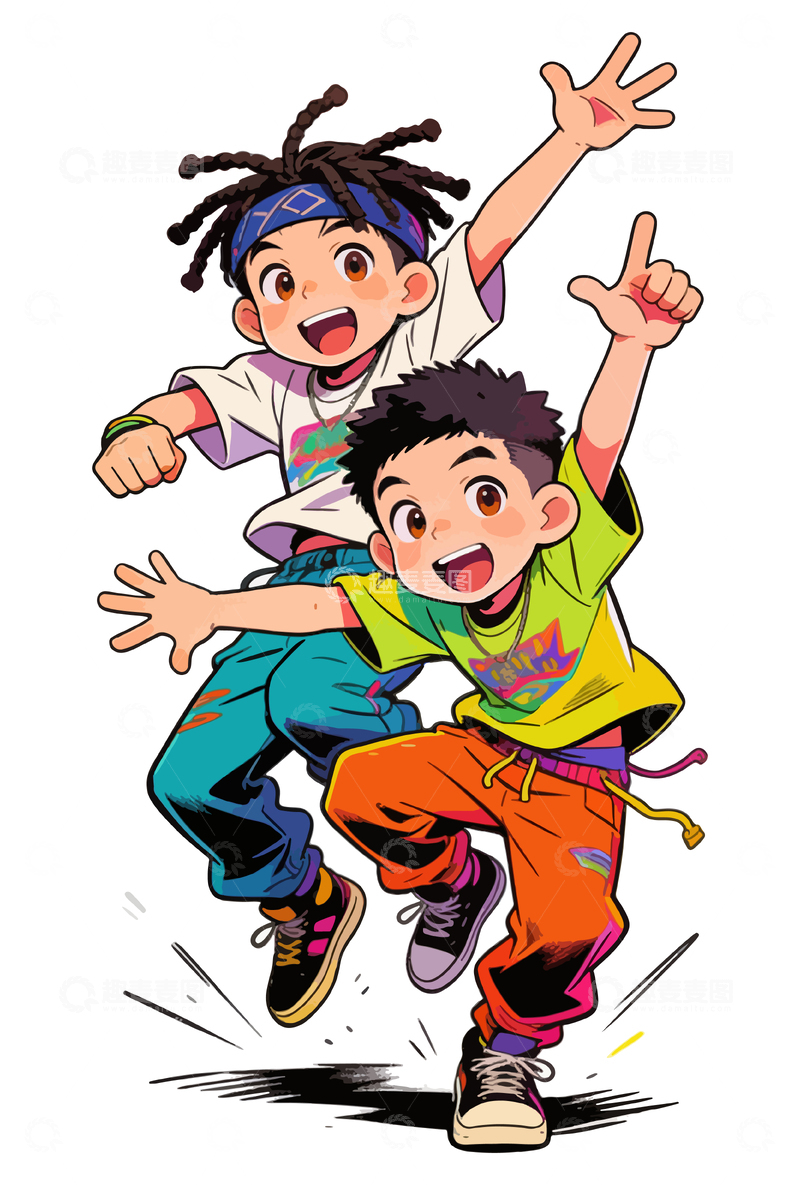 源文件下载【趣麦麦图】-卡通街舞少年跳跃插画