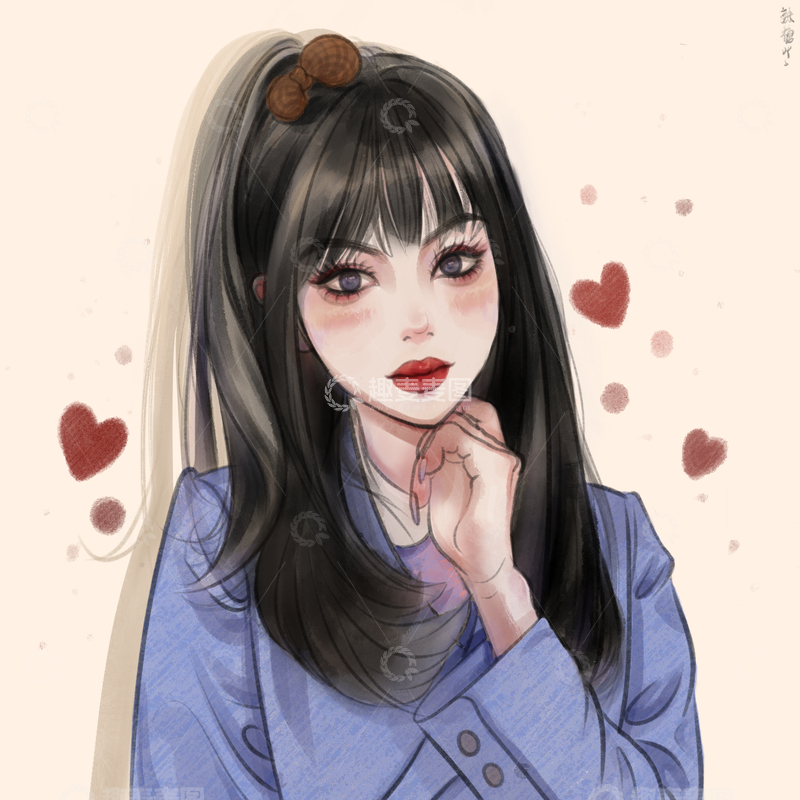 源文件下载【趣麦麦图】-托着下巴思考的女人