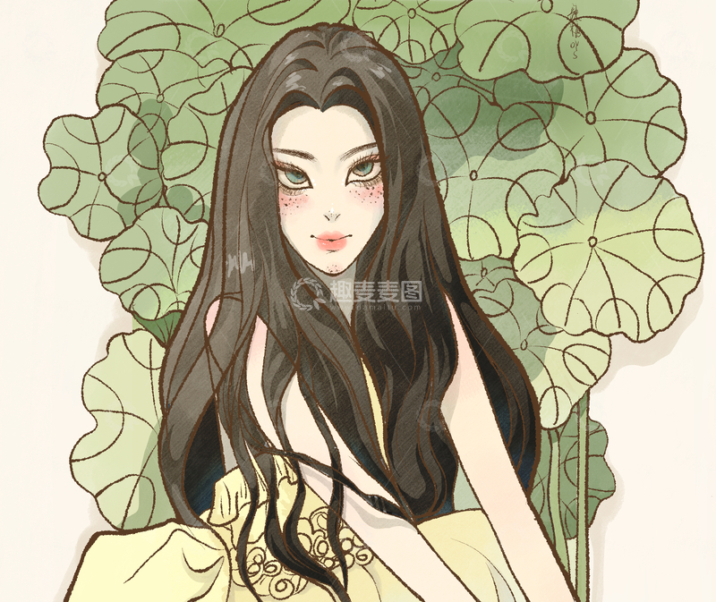 源文件下载【趣麦麦图】荷塘边的女人