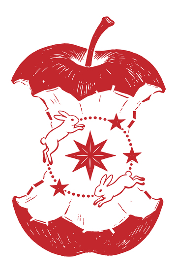 红色苹果兔子星图案插画