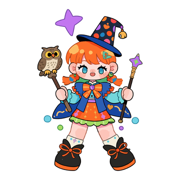 卡通女巫魔法装扮插画