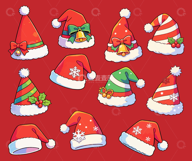 源文件下载【趣麦麦图】卡通圣诞节帽子装饰设计素材