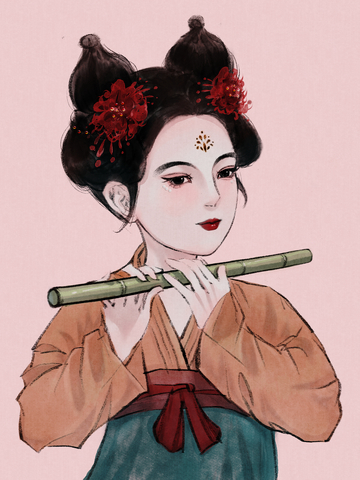 吹笛子的少女