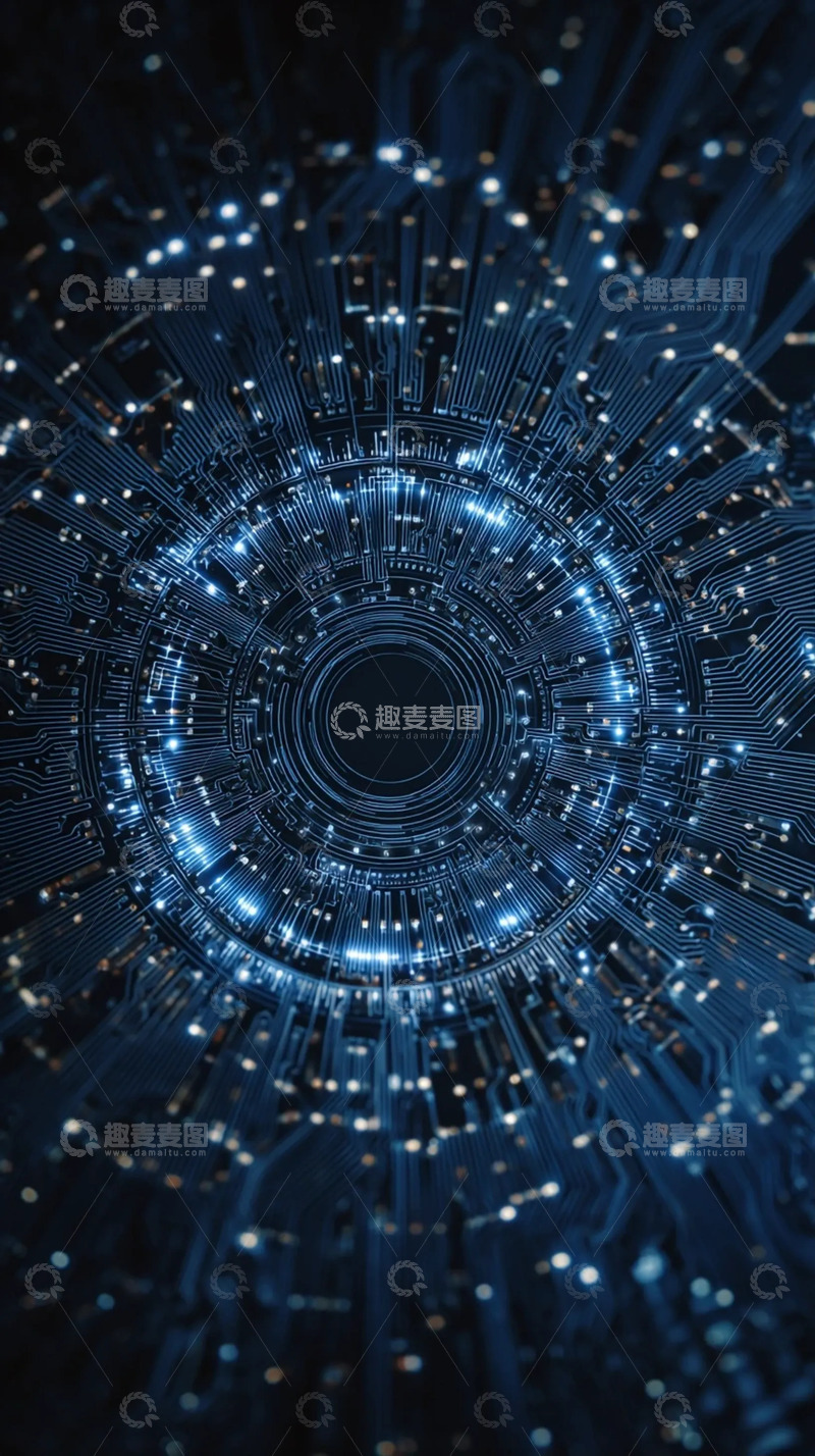 高清大图下载【趣麦麦图】流光蓝环中的数码脉络暗幕