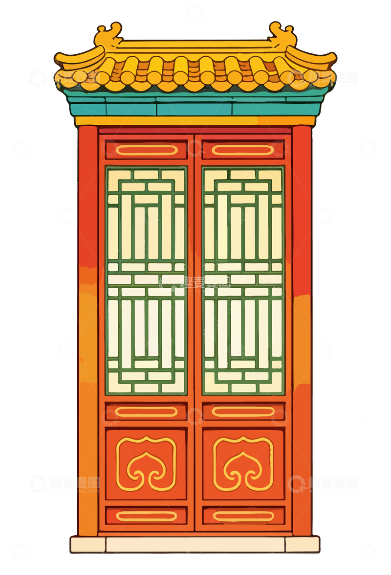 源文件下载【趣麦麦图】传统中式门窗插画设计