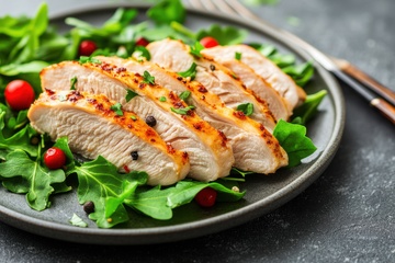 一盘轻食鸡肉块美食