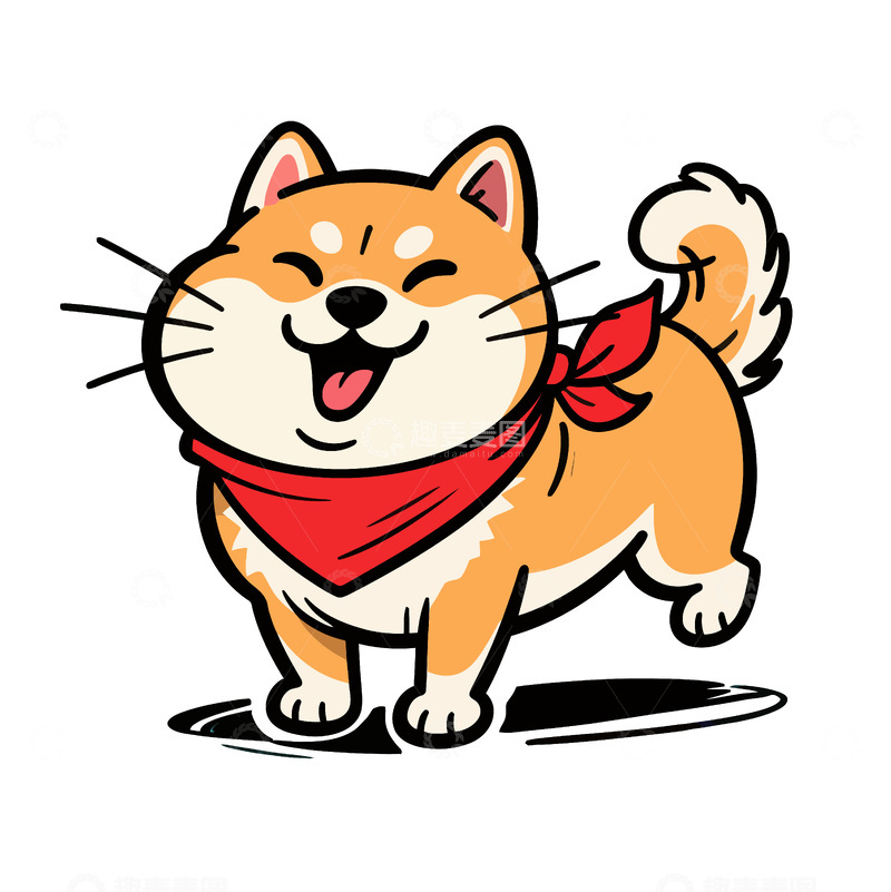 源文件下载【趣麦麦图】卡通柴犬红色围巾插画