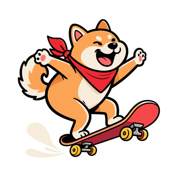 【标题】：卡通柴犬滑板运动插画