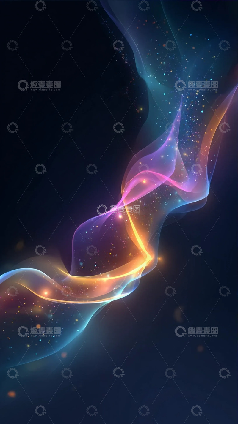 高清大图下载【趣麦麦图】暗底幻纹中的彩缕光浪