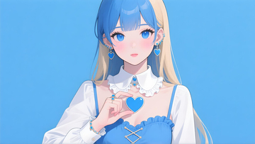 动漫风美少女蓝色爱心装饰插画壁纸
