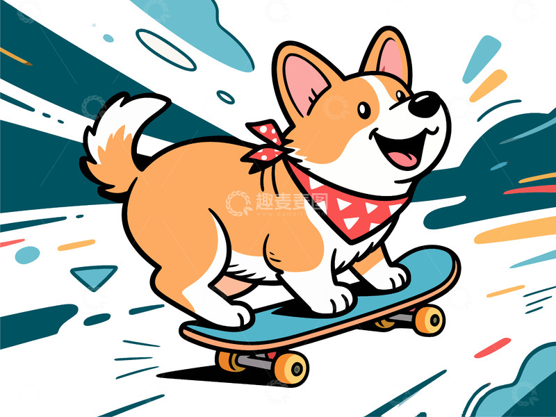源文件下载【趣麦麦图】卡通柯基滑板插图