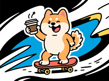 卡通柴犬滑板咖啡
