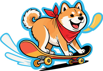 卡通柴犬滑板运动插画