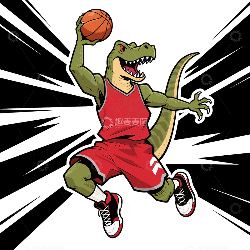 源文件下载【趣麦麦图】动感鳄鱼篮球运动员插画