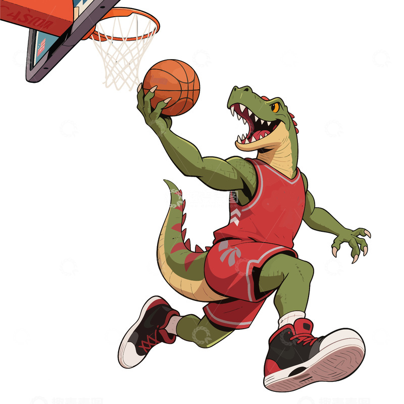 源文件下载【趣麦麦图】卡通恐龙打篮球动漫插画素材