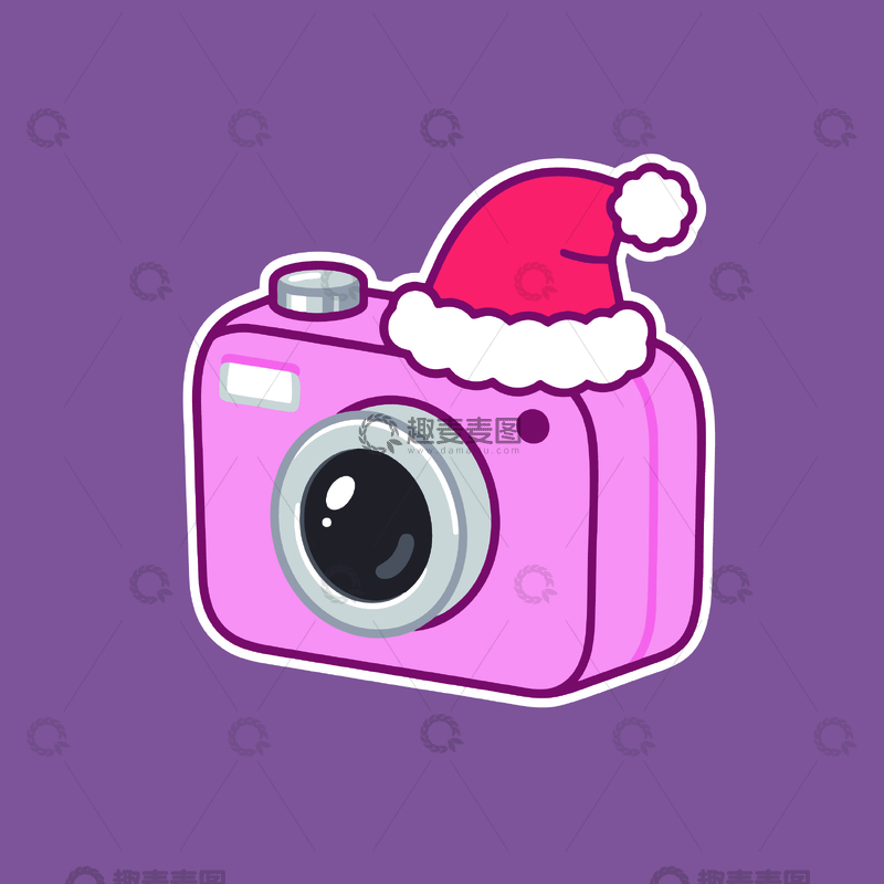 源文件下载【趣麦麦图】卡通粉色相机圣诞节装饰贴纸