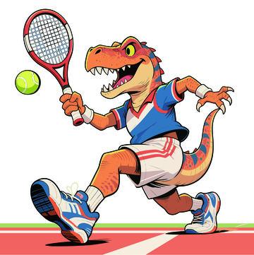 卡通恐龙网球运动插画设计素材
