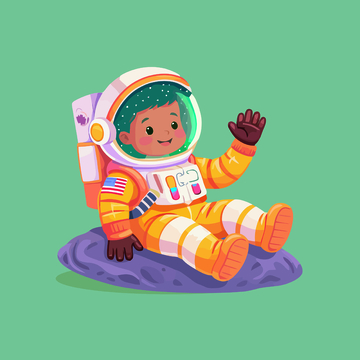 可爱卡通宇航员太空探险插画