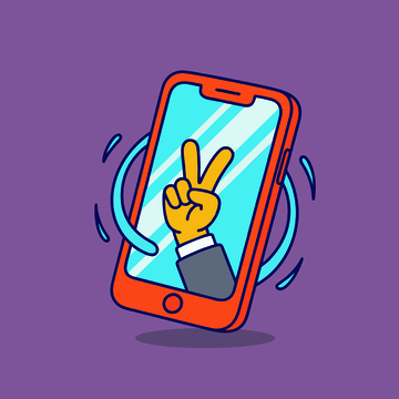 卡通风格手机手势插画
