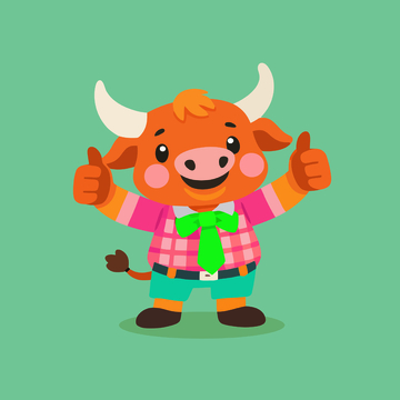 卡通牛点赞可爱插画