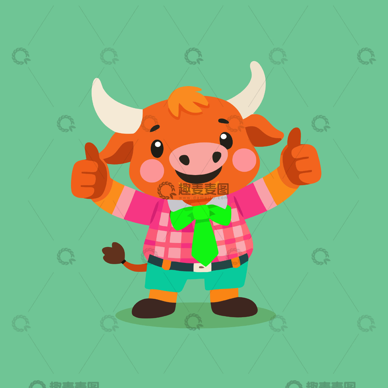 源文件下载【趣麦麦图】卡通牛点赞可爱插画
