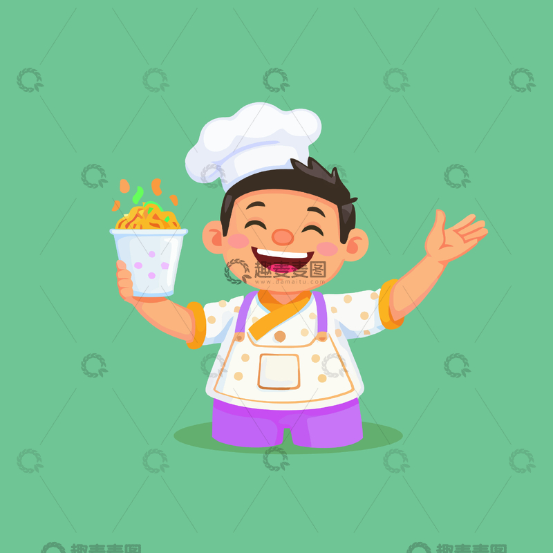 源文件下载【趣麦麦图】卡通厨师烹饪美食矢量插画素材