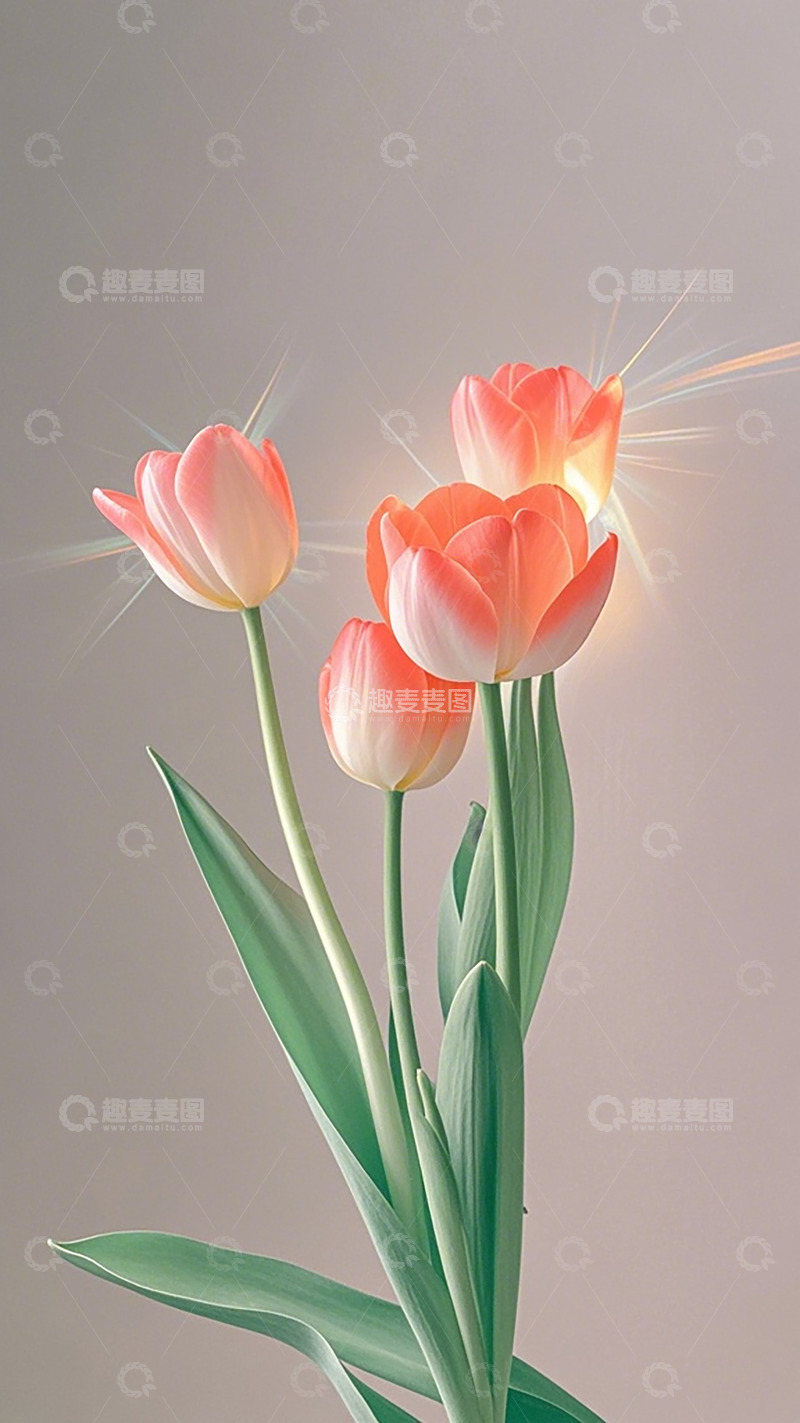高清大图下载【趣麦麦图】郁金香绽放光晕渲染插画