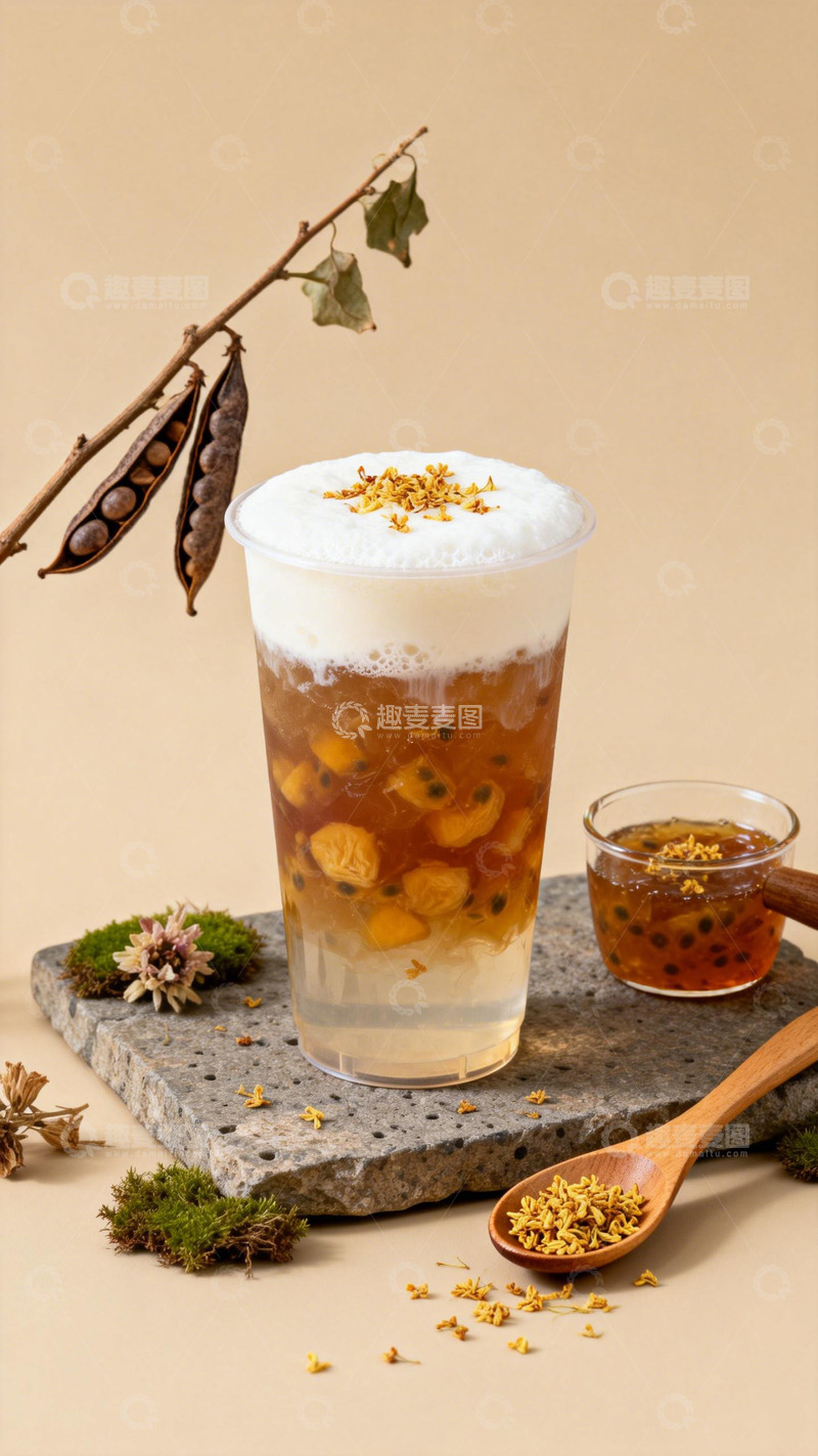 高清大图下载【趣麦麦图】桂花奶茶饮品摄影图片