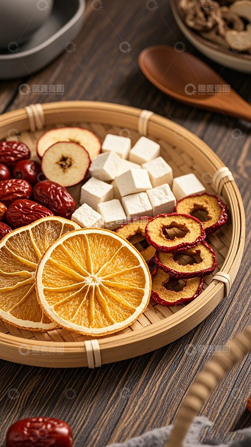 高清大图下载【趣麦麦图】竹篮中药材干果拼盘