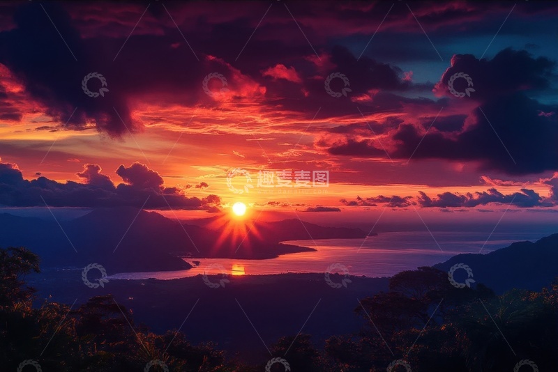 高清大图下载【趣麦麦图】日暮黄昏红云天空美景