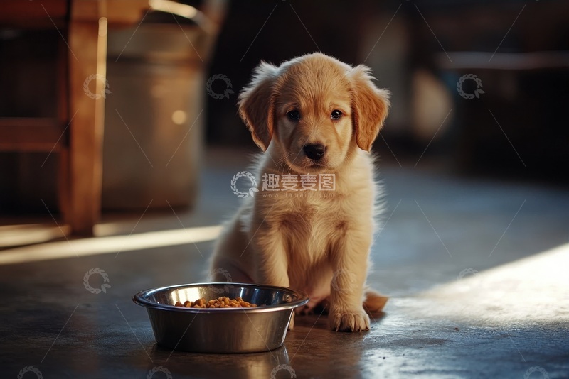 高清大图下载【趣麦麦图】吃饭的可爱小金毛