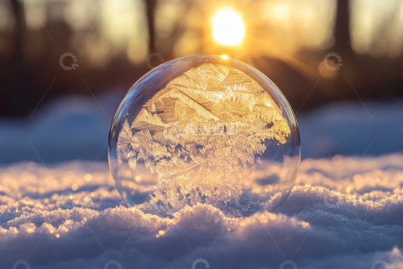 高清大图下载【趣麦麦图】冬季雪地气泡冰霜