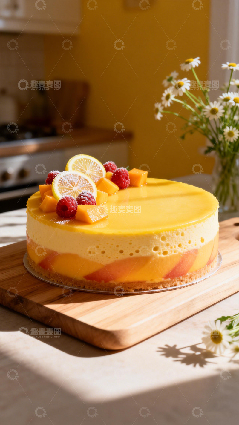 高清大图下载【趣麦麦图】阳光厨房芒果蛋糕美食摄影