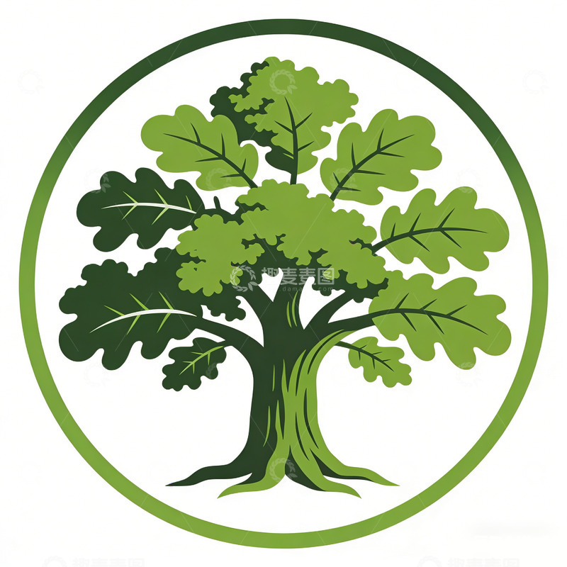 高清大图下载【趣麦麦图】绿色圆形树木标志设计