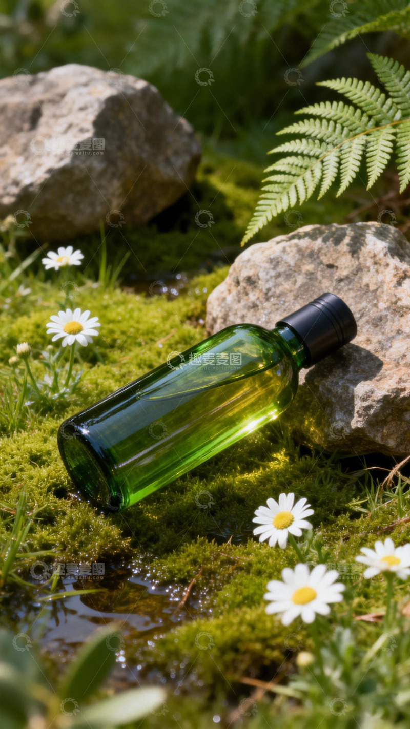 高清大图下载【趣麦麦图】绿色玻璃瓶自然场景