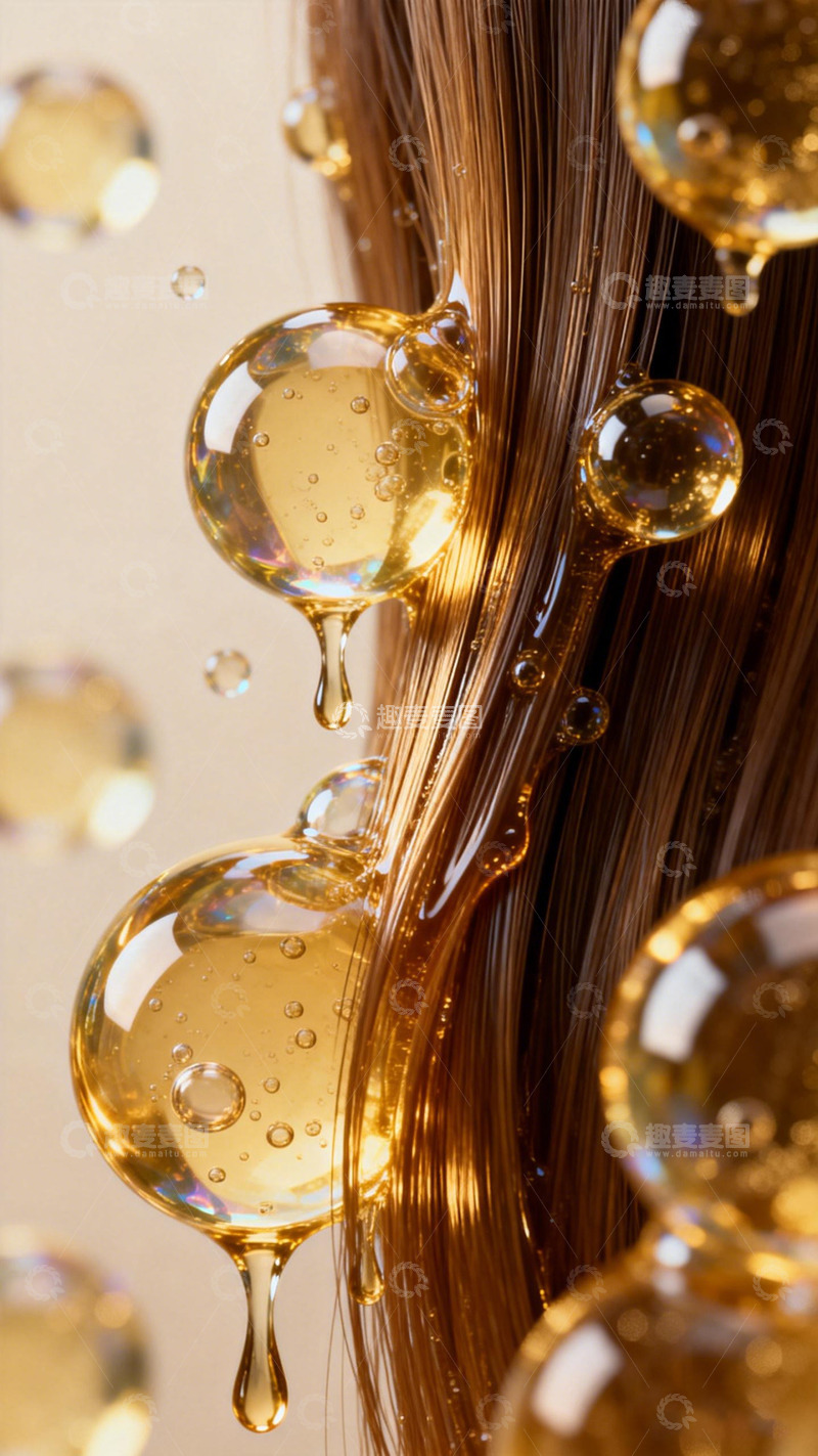 高清大图下载【趣麦麦图】金色光泽秀发护发油特写