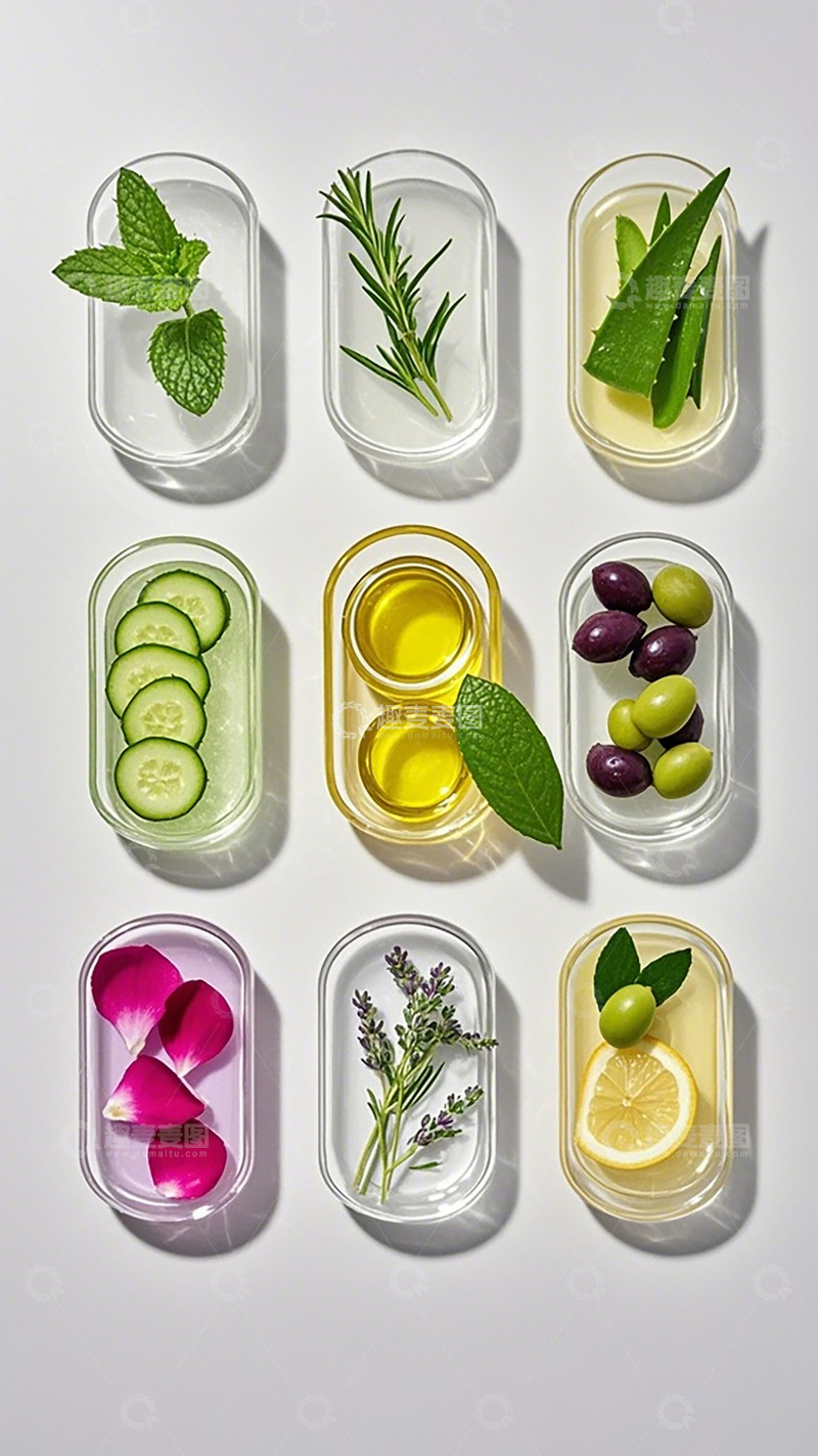 高清大图下载【趣麦麦图】清新植物美容油配方展示