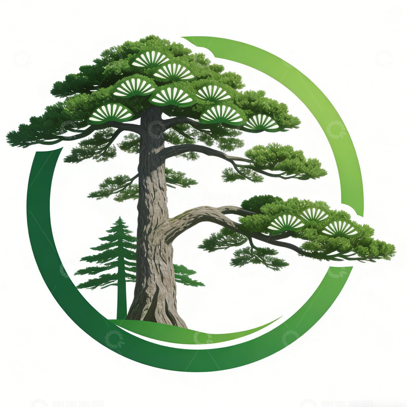 高清大图下载【趣麦麦图】绿色松树环保标志矢量图