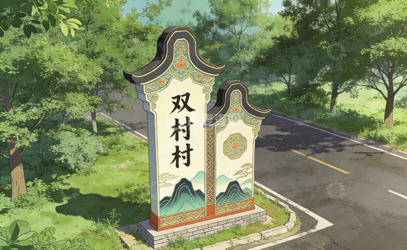 高清大图下载【趣麦麦图】传统风格村牌动画场景