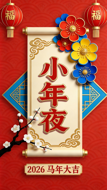 喜庆小年夜祝福卷轴设计
