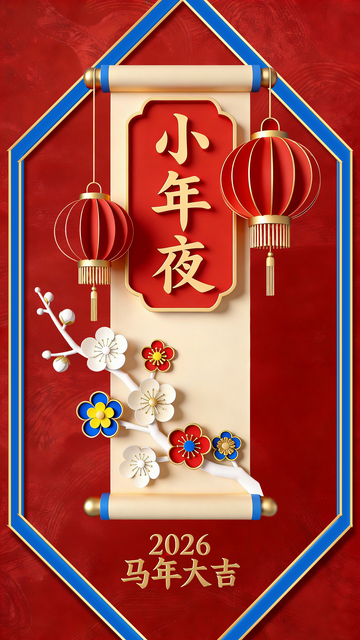 小年夜祝福喜庆灯笼梅花图