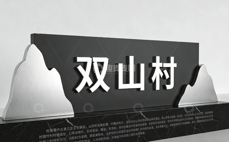 高清大图下载【趣麦麦图】黑色立体双山村标识牌设计
